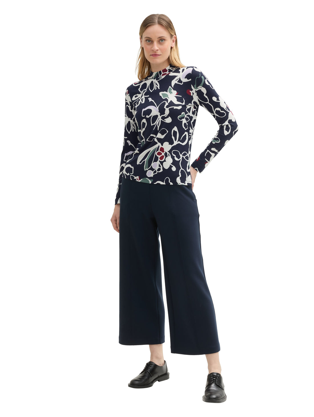 Gemustertes Langarmshirt Damen Stehkragen Viskose Elasthan