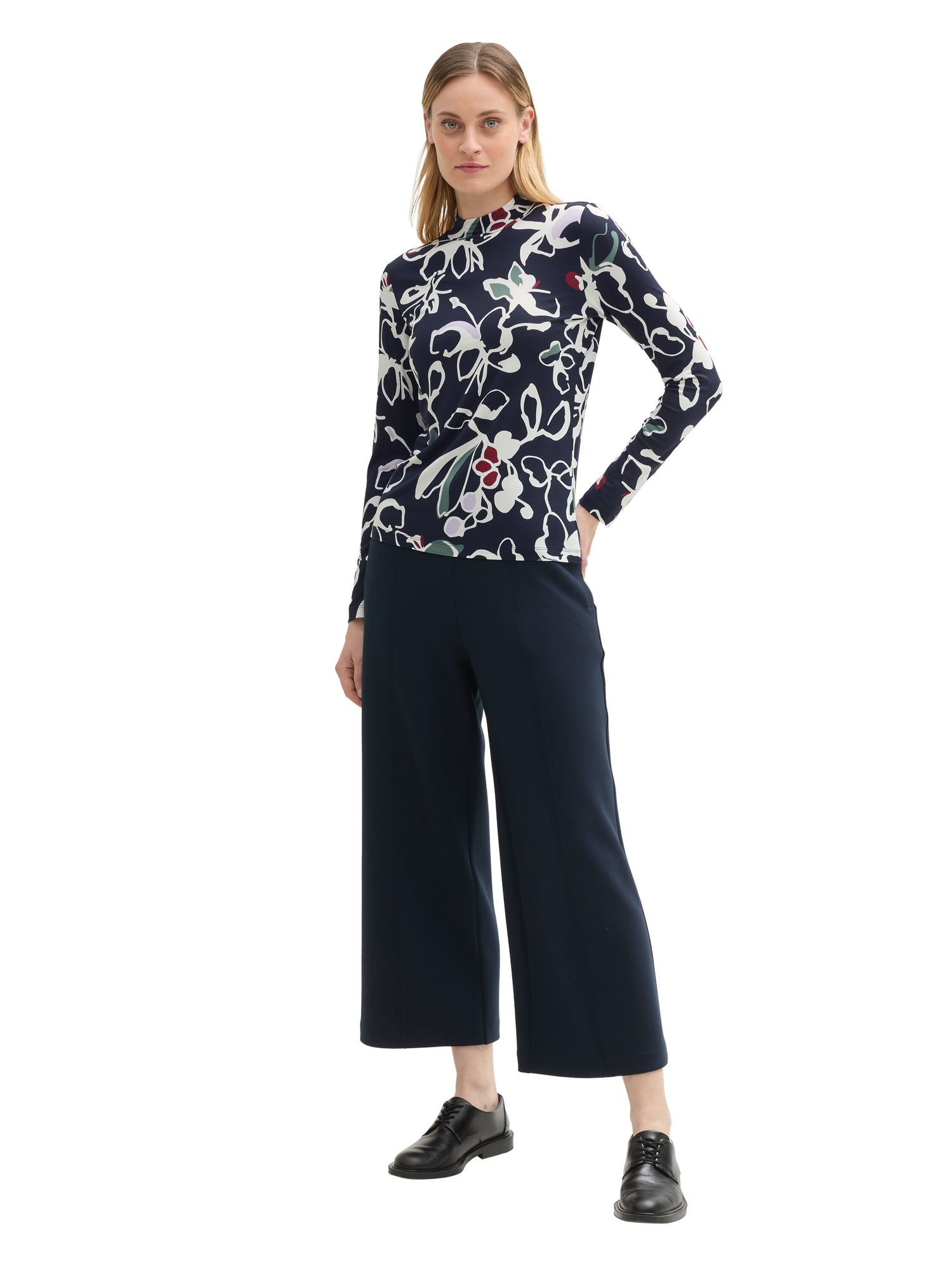 Gemustertes Langarmshirt Damen Stehkragen Viskose Elasthan