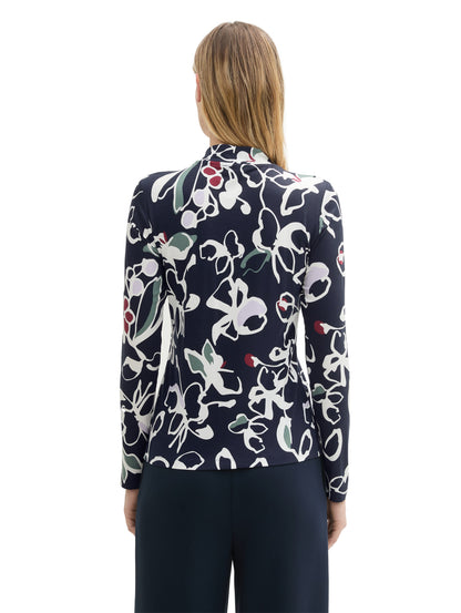 Gemustertes Langarmshirt Damen Stehkragen Viskose Elasthan