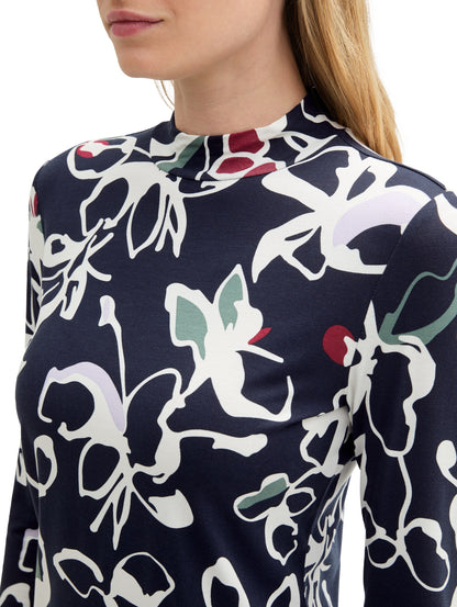 Gemustertes Langarmshirt Damen Stehkragen Viskose Elasthan