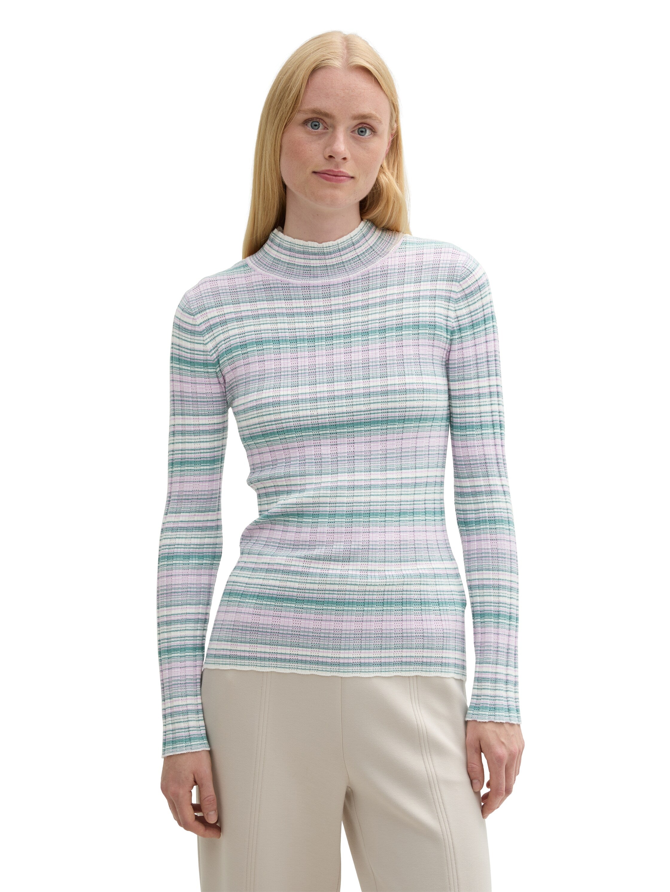 Tom Tailor Denim Female Eng anliegender Pullover aus Rippstrick