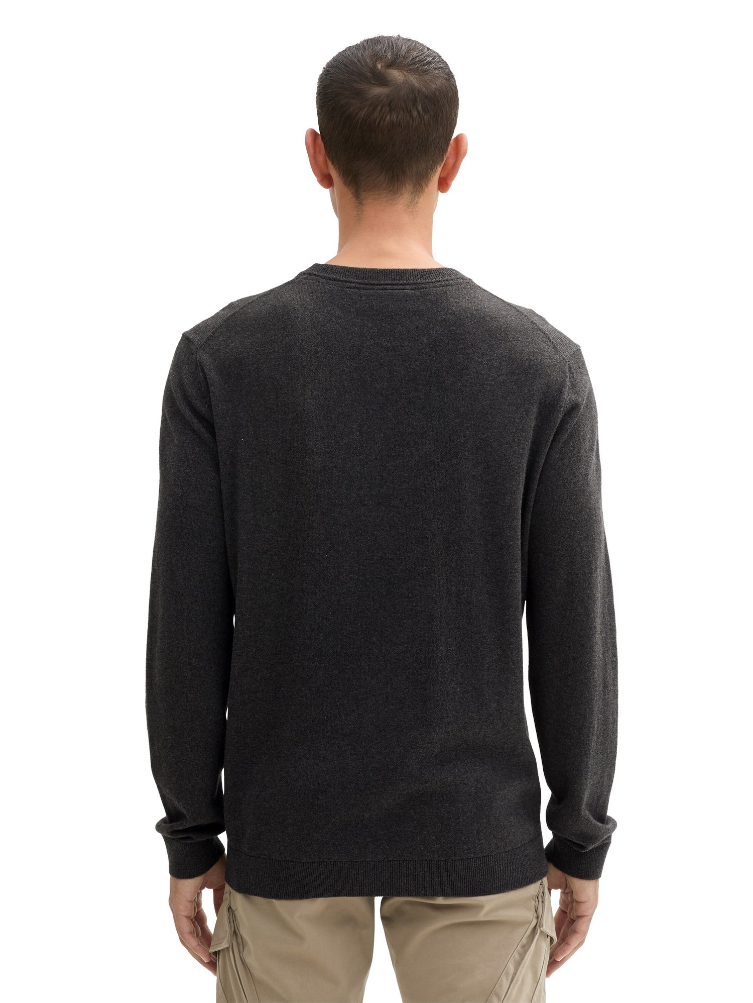 Basic Herren Pullover Baumwoll-Kaschmir Rippbündchen