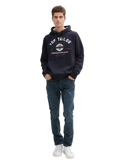 Tom Tailor Denim Herren Hoodie mit Logo Print Regular Fit langärmlig mit Kapuze