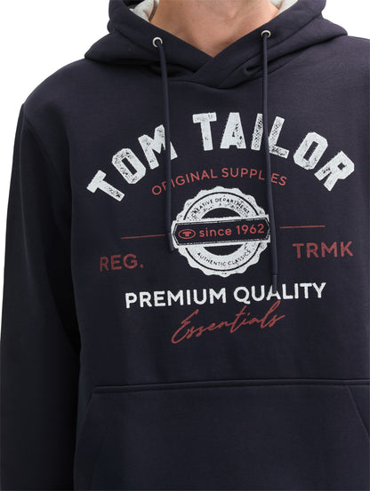 Tom Tailor Denim Herren Hoodie mit Logo Print Regular Fit langärmlig mit Kapuze
