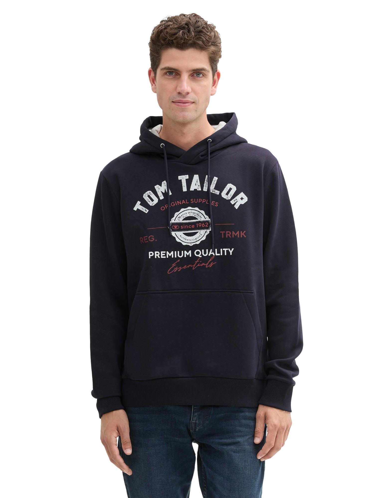 Tom Tailor Denim Herren Hoodie mit Logo Print Regular Fit langärmlig mit Kapuze