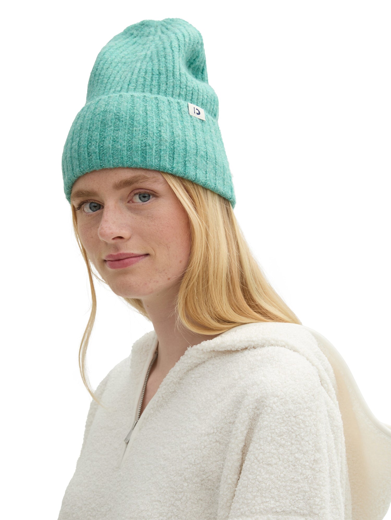 Tom Tailor Denim Strickmütze Damen Mütze Logo Baumwolle