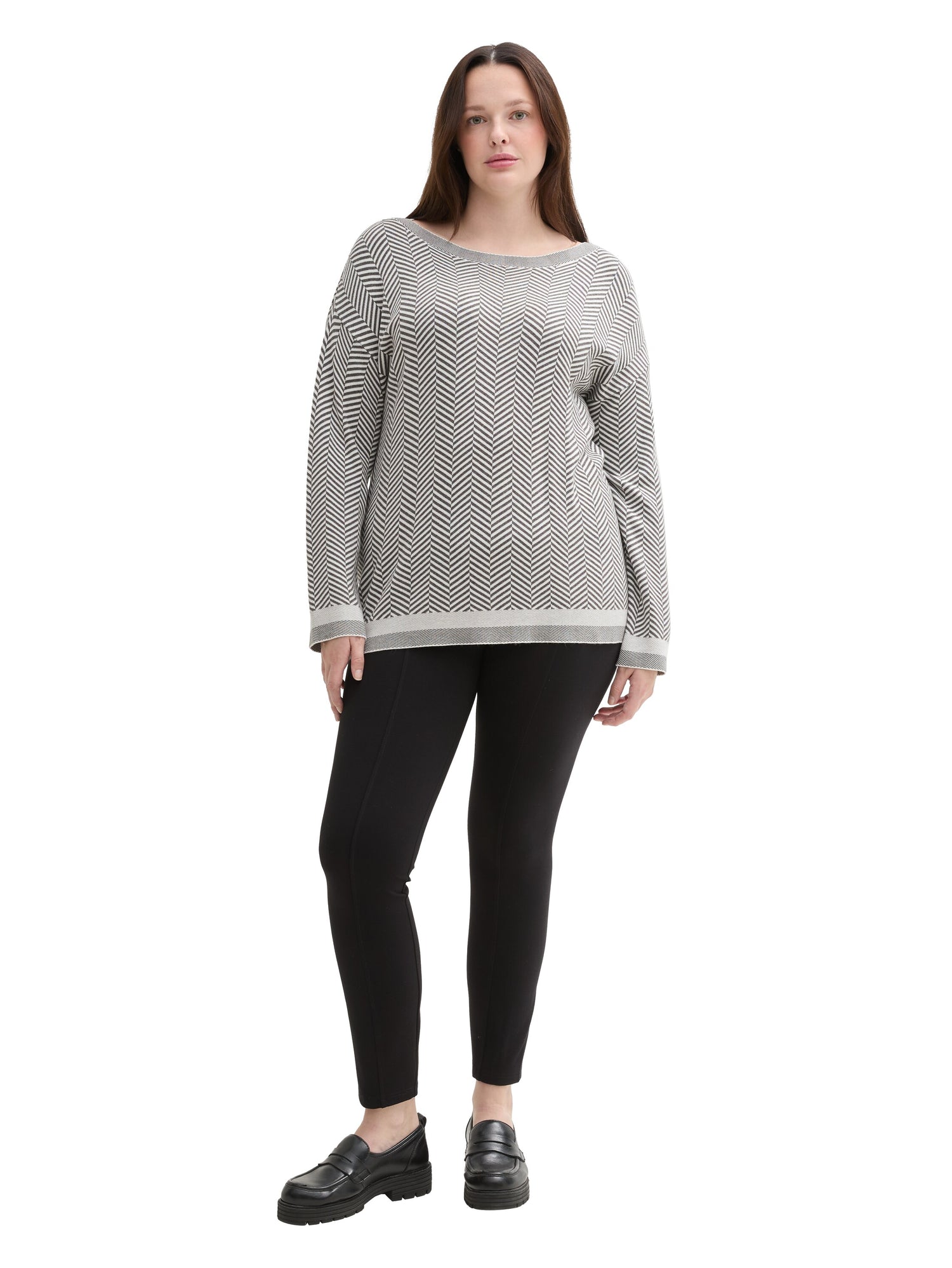 Pullover Damen Fischgräten-Muster Saum Viskose Polyamid