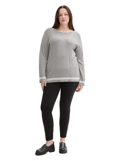 Pullover Damen Fischgräten-Muster Saum Viskose Polyamid