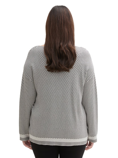 Pullover Damen Fischgräten-Muster Saum Viskose Polyamid