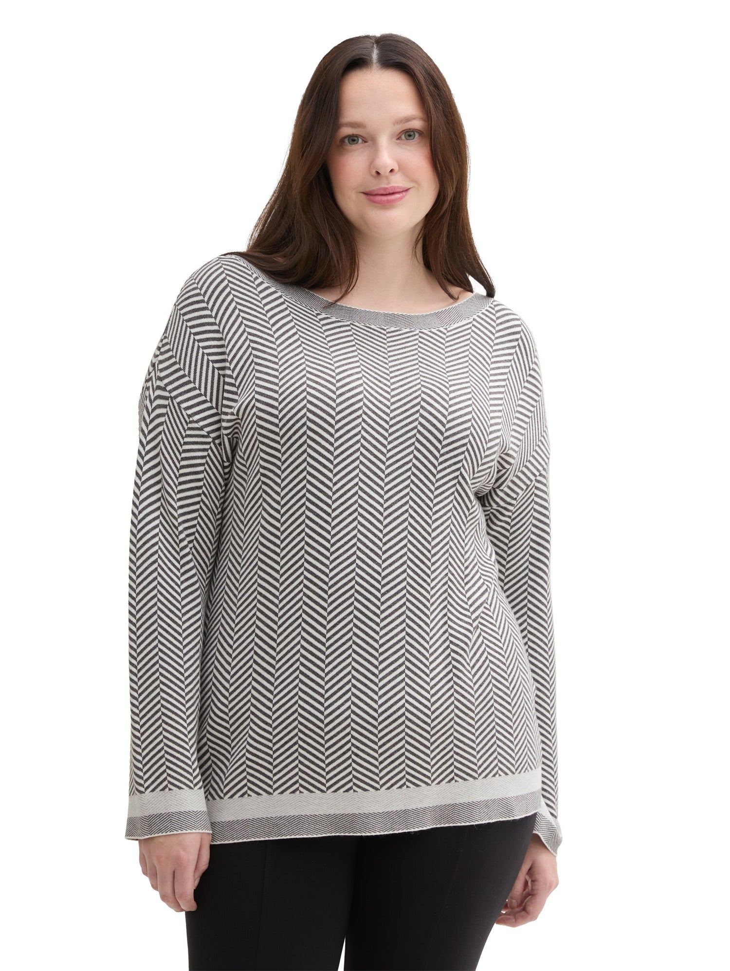 Pullover Damen Fischgräten-Muster Saum Viskose Polyamid