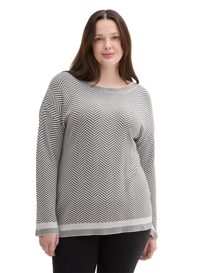 Pullover Damen Fischgräten-Muster Saum Viskose Polyamid