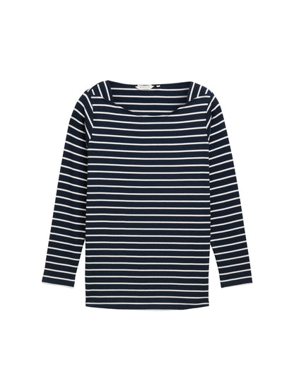 Tom Tailor Gestreiftes Langarmshirt Damen U-Boot-Ausschnitt Baumwolle Elasthan