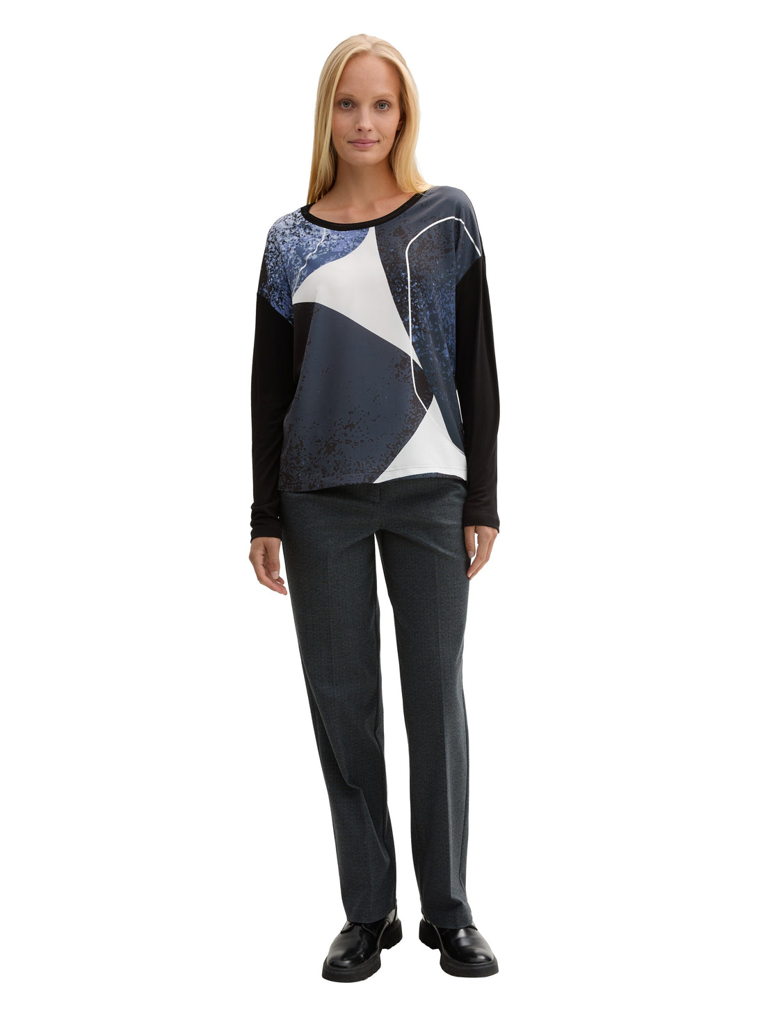 Tom Tailor Langarmshirt Damen Material-Mix Print Viskose