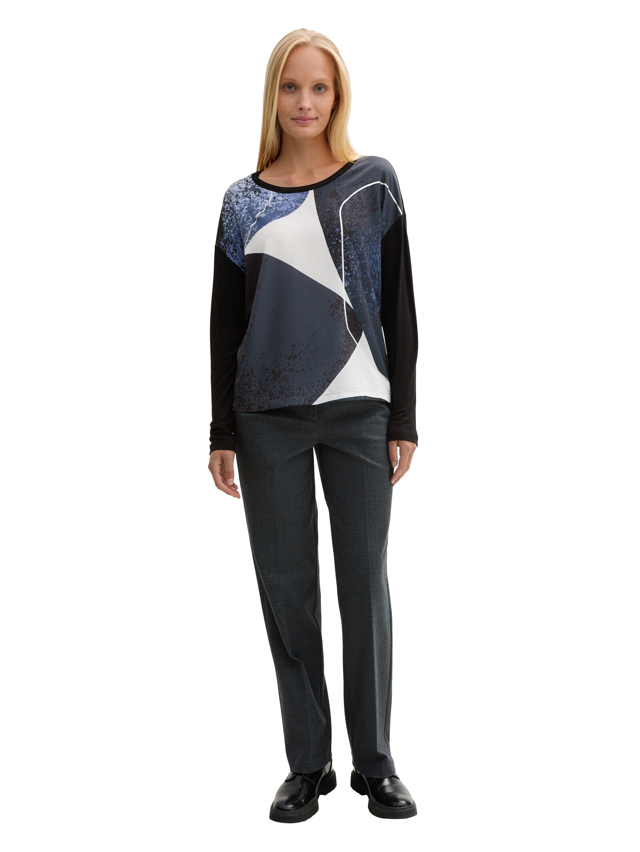 Tom Tailor Langarmshirt Damen Material-Mix Print Viskose