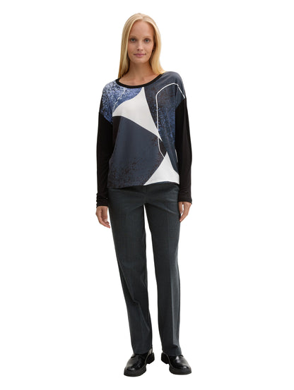 Tom Tailor Langarmshirt Damen Material-Mix Print Viskose