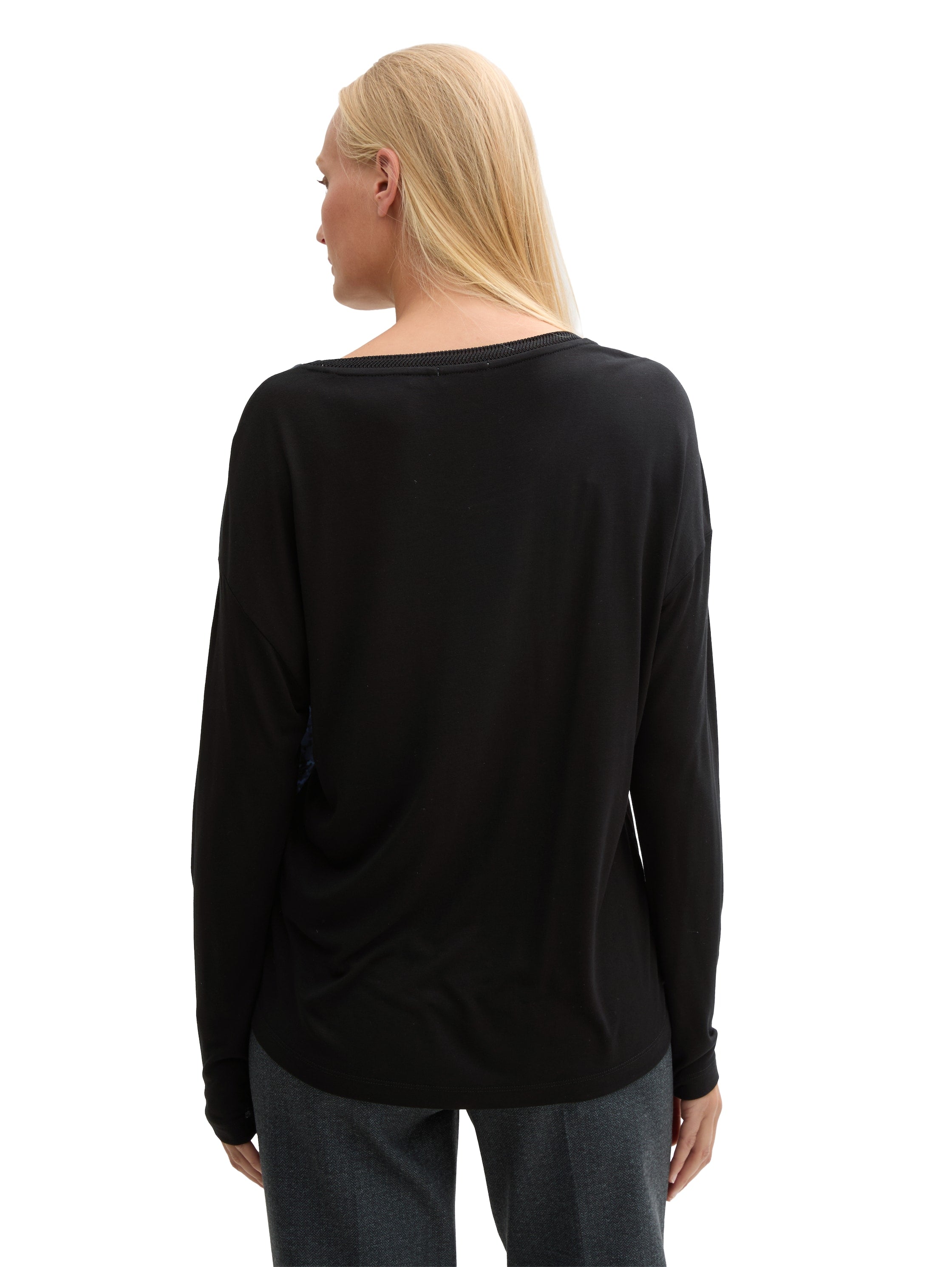 Tom Tailor Langarmshirt Damen Material-Mix Print Viskose