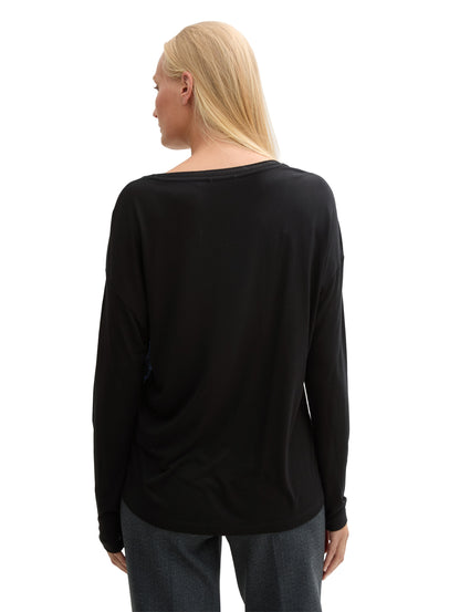 Tom Tailor Langarmshirt Damen Material-Mix Print Viskose