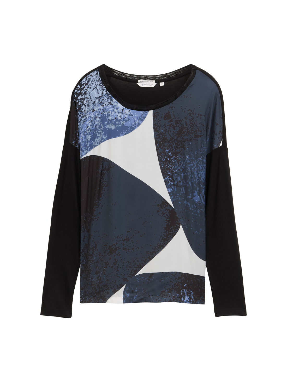 Tom Tailor Denim Langarmshirt Damen Material-Mix Print Viskose Polyester