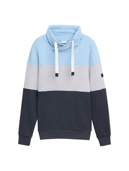 Tom Tailor Denim Herren Sweatshirt mit Kordelzug am Schalkragen und Logo-Badge am Ärmel