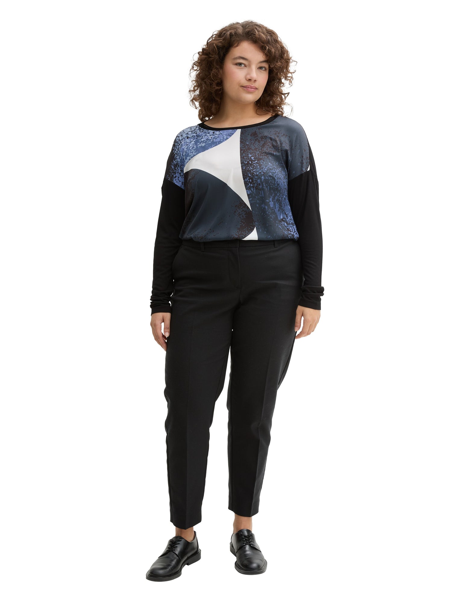 Tom Tailor Denim Langarmshirt Damen Material-Mix Print Viskose Polyester