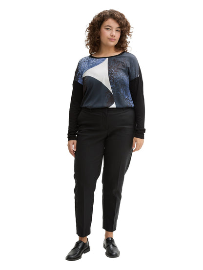 Tom Tailor Denim Langarmshirt Damen Material-Mix Print Viskose Polyester