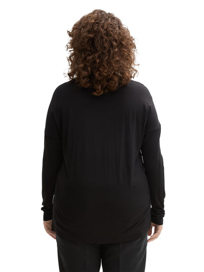 Tom Tailor Denim Langarmshirt Damen Material-Mix Print Viskose Polyester