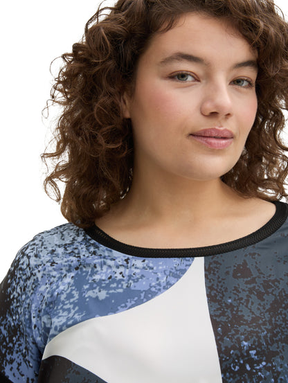 Tom Tailor Denim Langarmshirt Damen Material-Mix Print Viskose Polyester