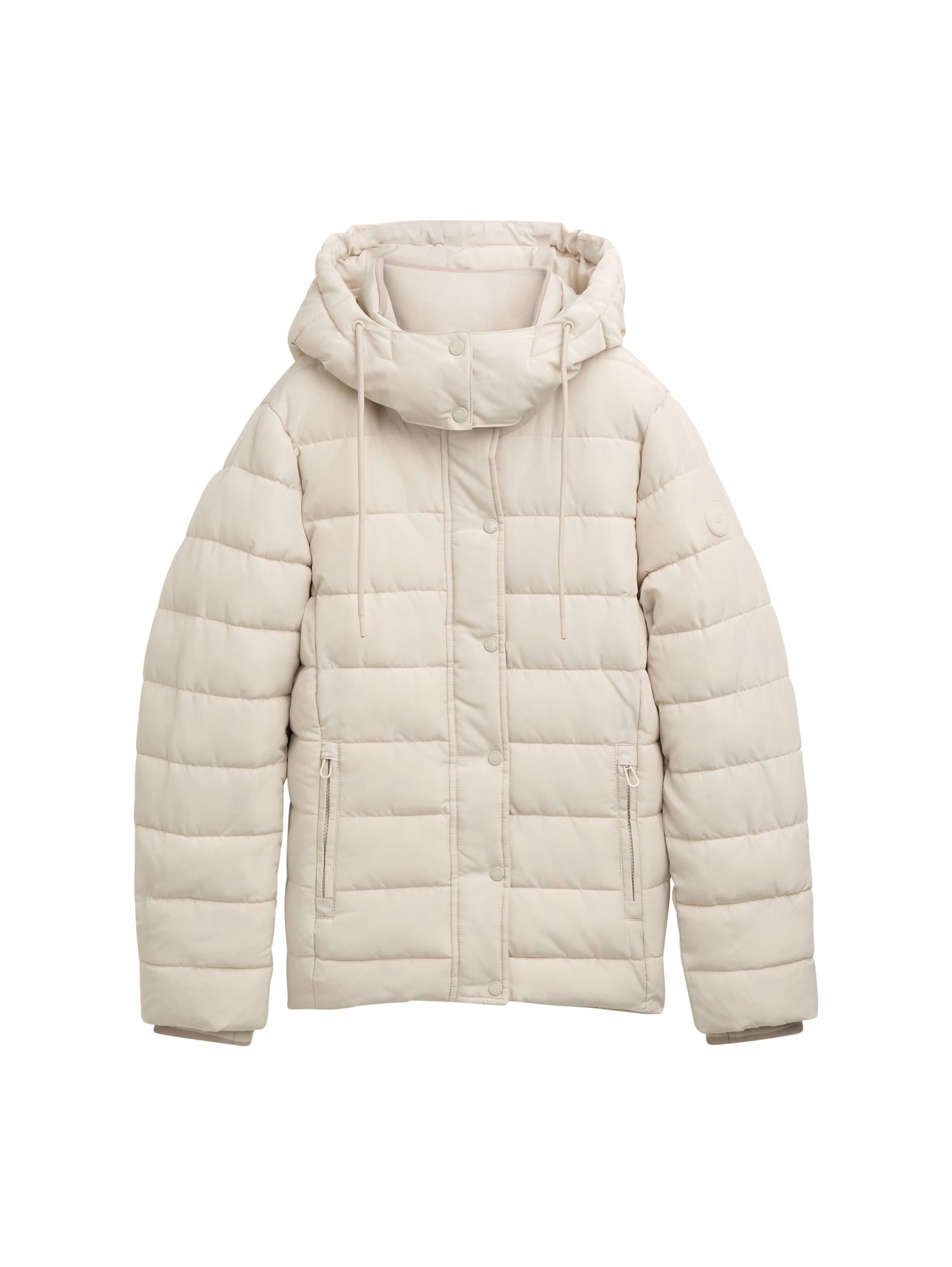 Winterjacke Damen Kurz Logo-Badge Abnehmbarer Kapuze Fleece-Einsatz