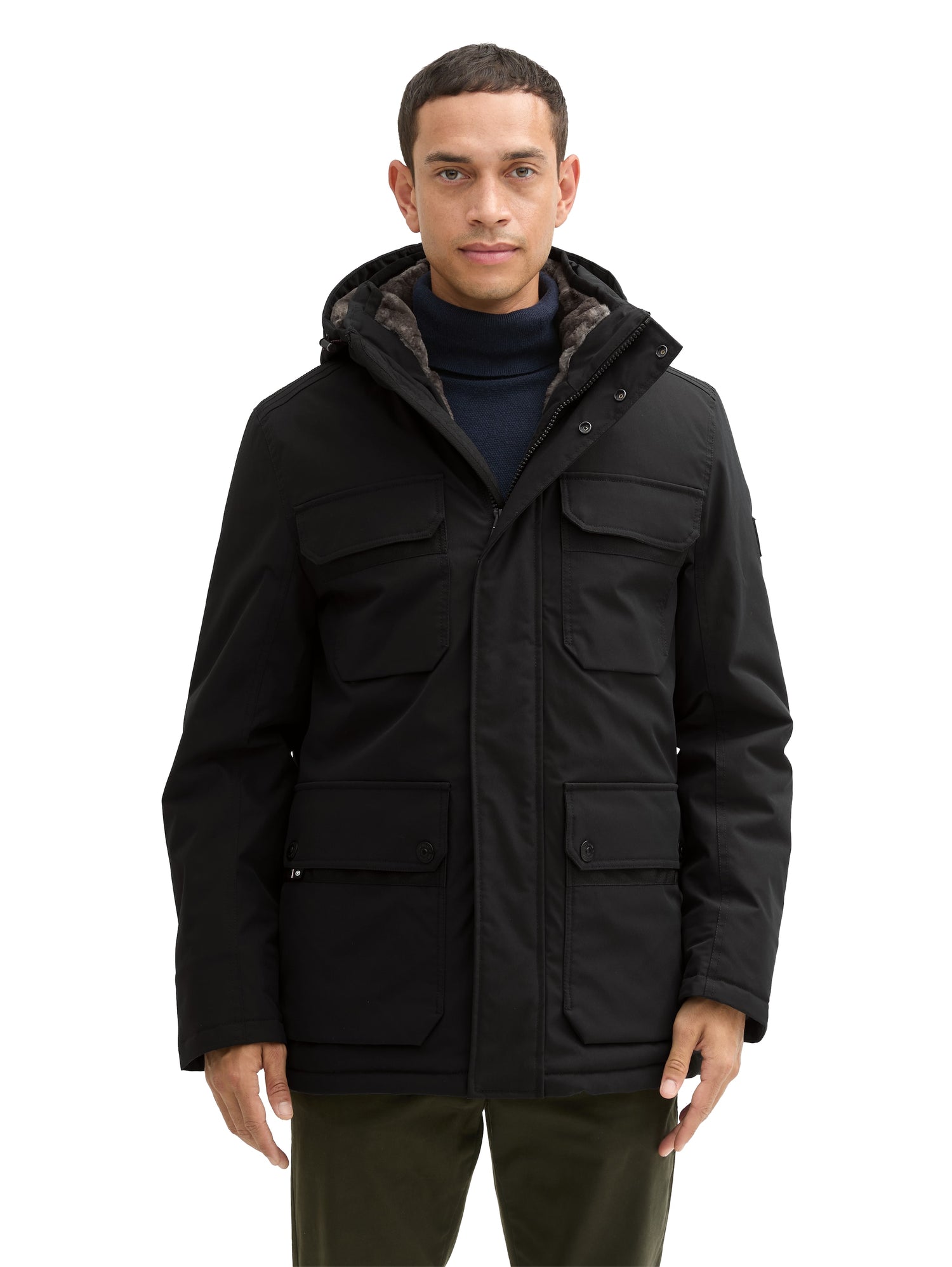 Tom Tailor Denim Winterjacke Herren mit abnehmbarer Kapuze und Logo Badge