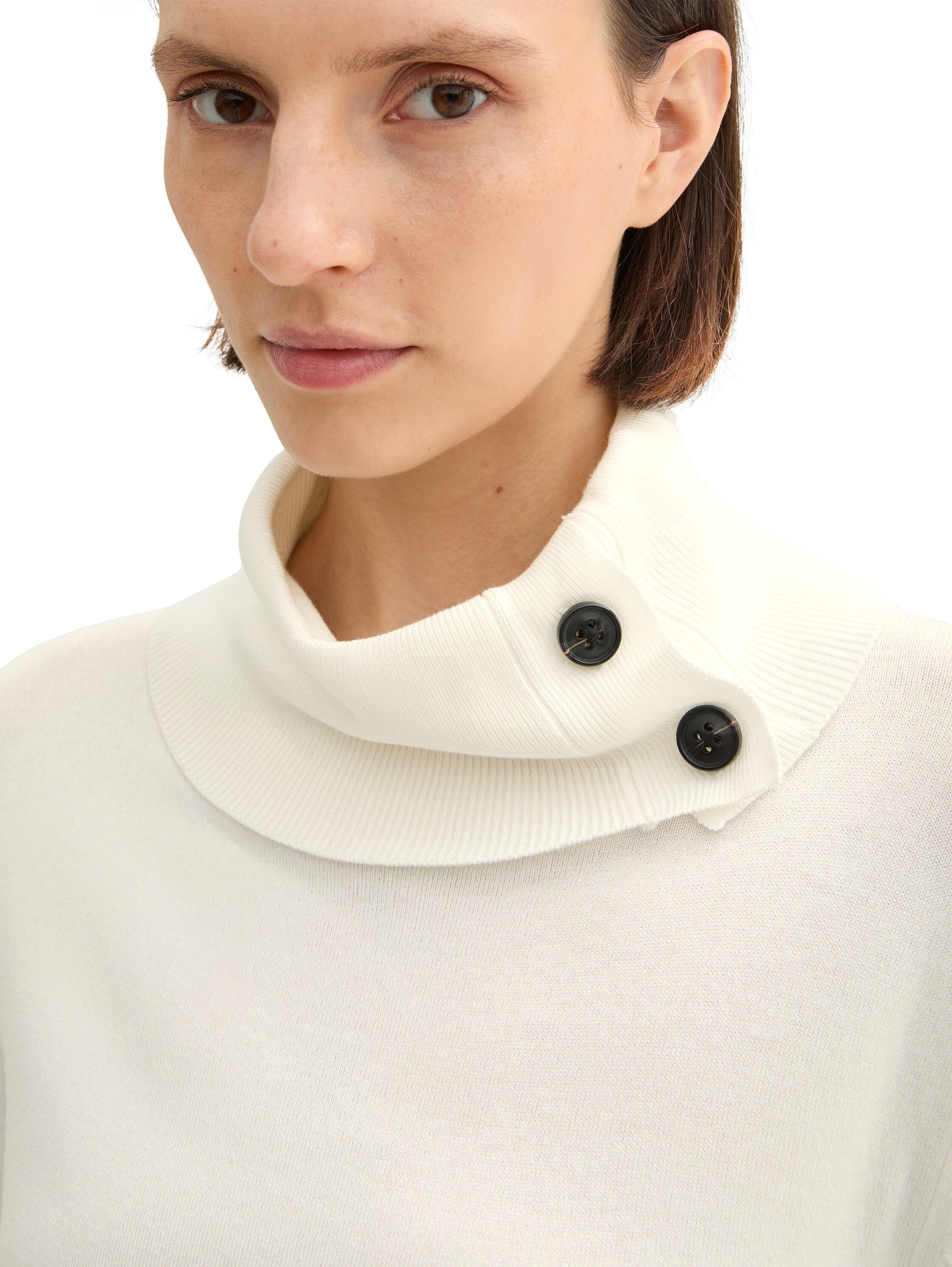 Tom Tailor Denim Rollkragenpullover für Damen mit Knöpfen am Kragen