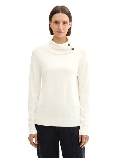 Tom Tailor Denim Rollkragenpullover für Damen mit Knöpfen am Kragen