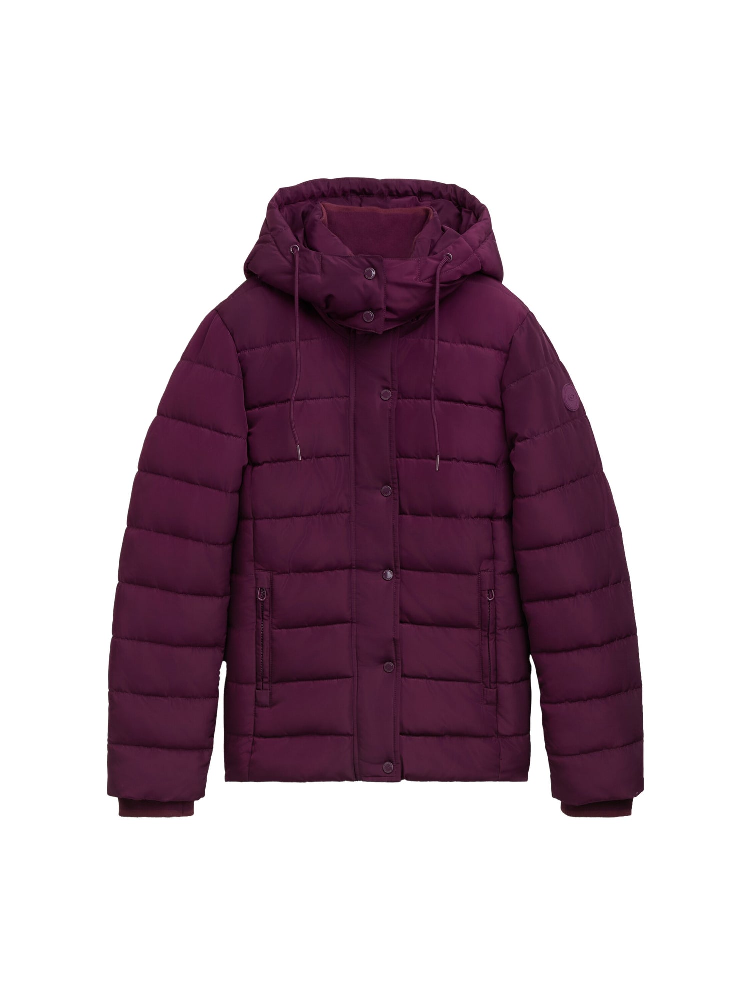 Winterjacke Damen Kurz Logo-Badge Abnehmbarer Kapuze Fleece-Einsatz