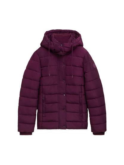 Winterjacke Damen Kurz Logo-Badge Abnehmbarer Kapuze Fleece-Einsatz