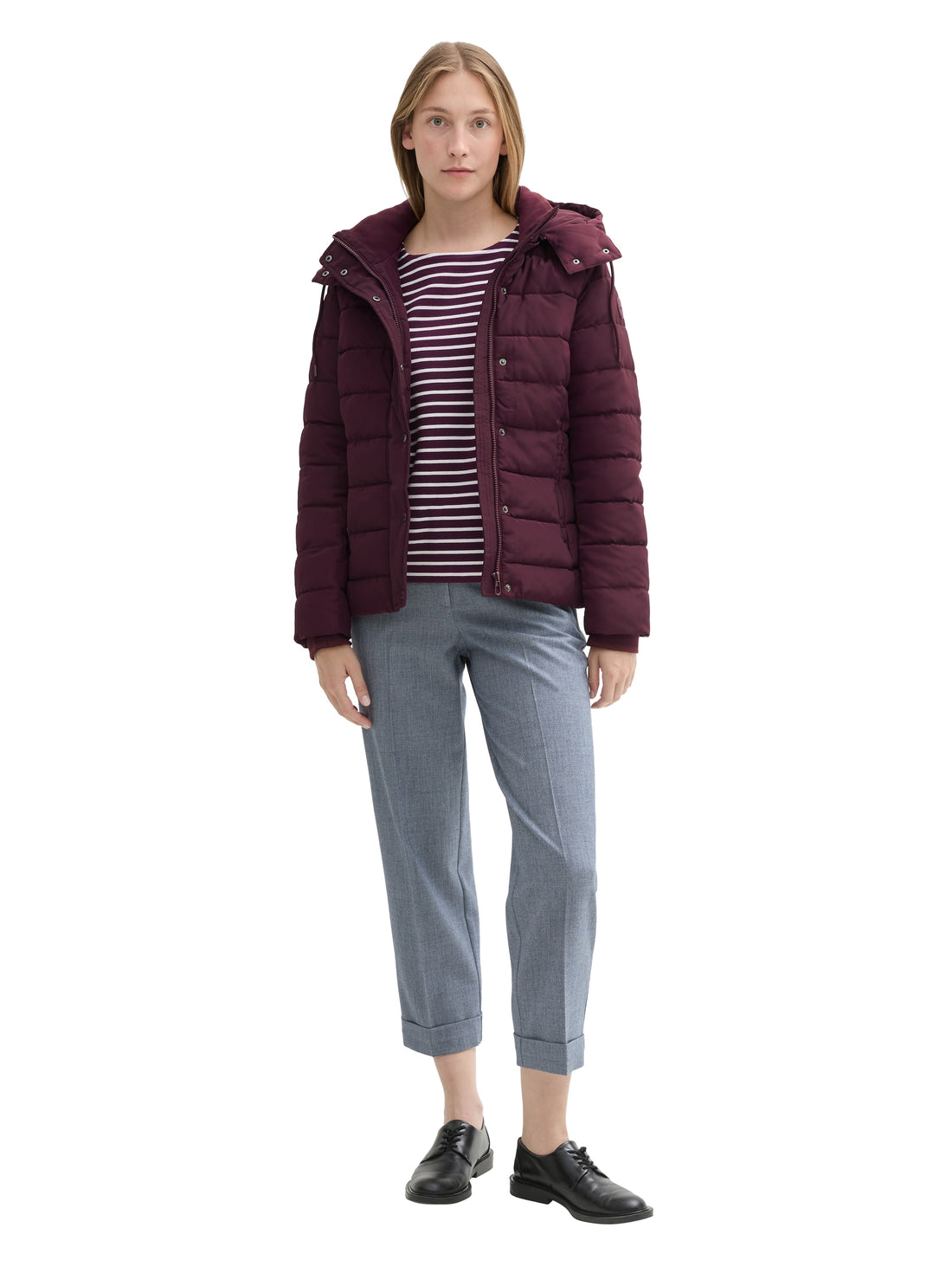 Winterjacke Damen Kurz Logo-Badge Abnehmbarer Kapuze Fleece-Einsatz