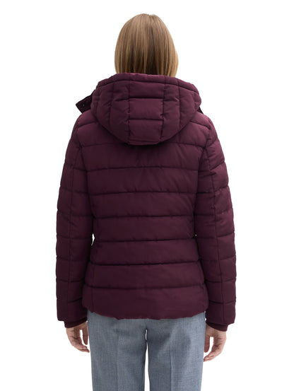 Winterjacke Damen Kurz Logo-Badge Abnehmbarer Kapuze Fleece-Einsatz