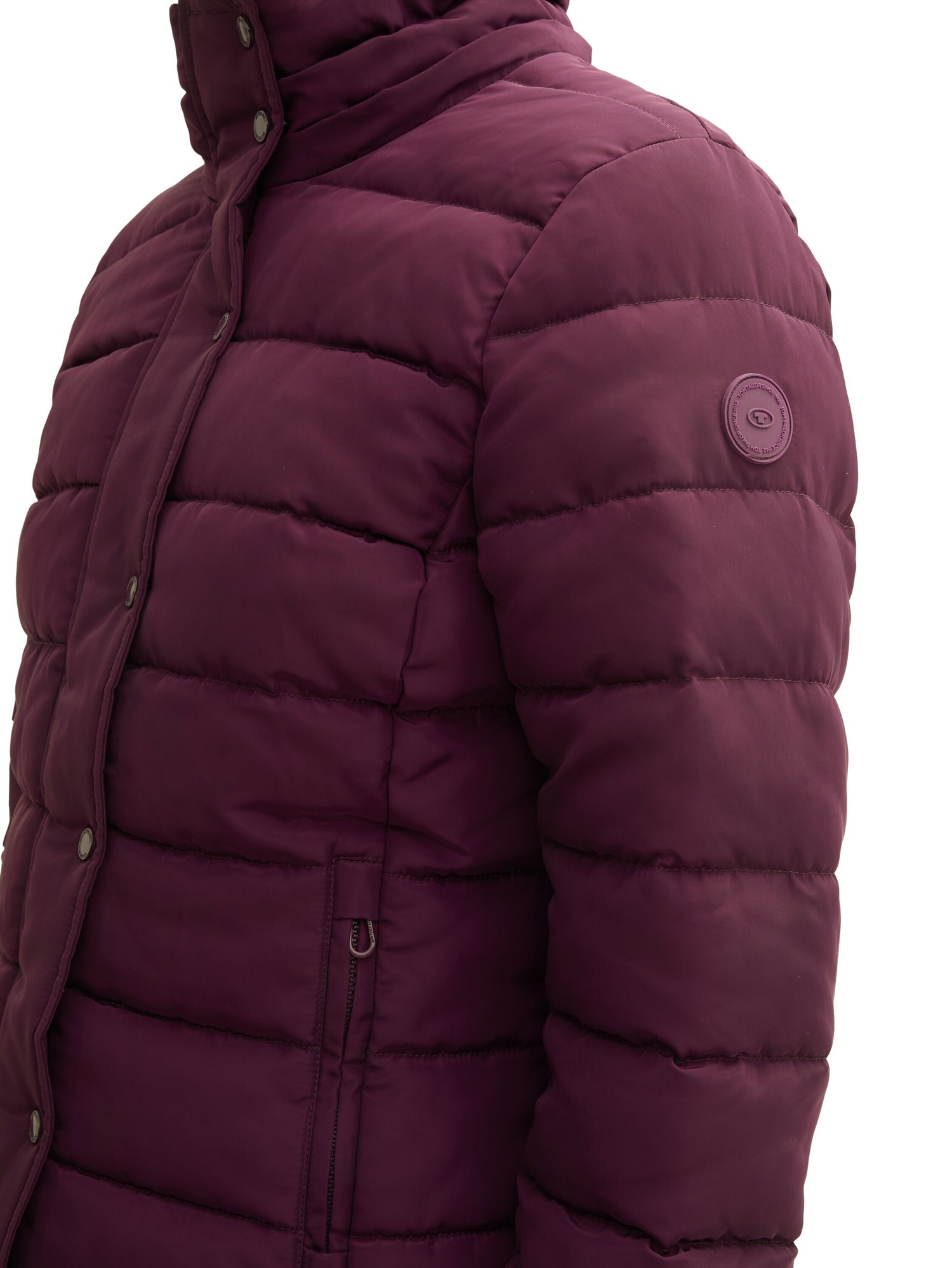 Winterjacke Damen Kurz Logo-Badge Abnehmbarer Kapuze Fleece-Einsatz