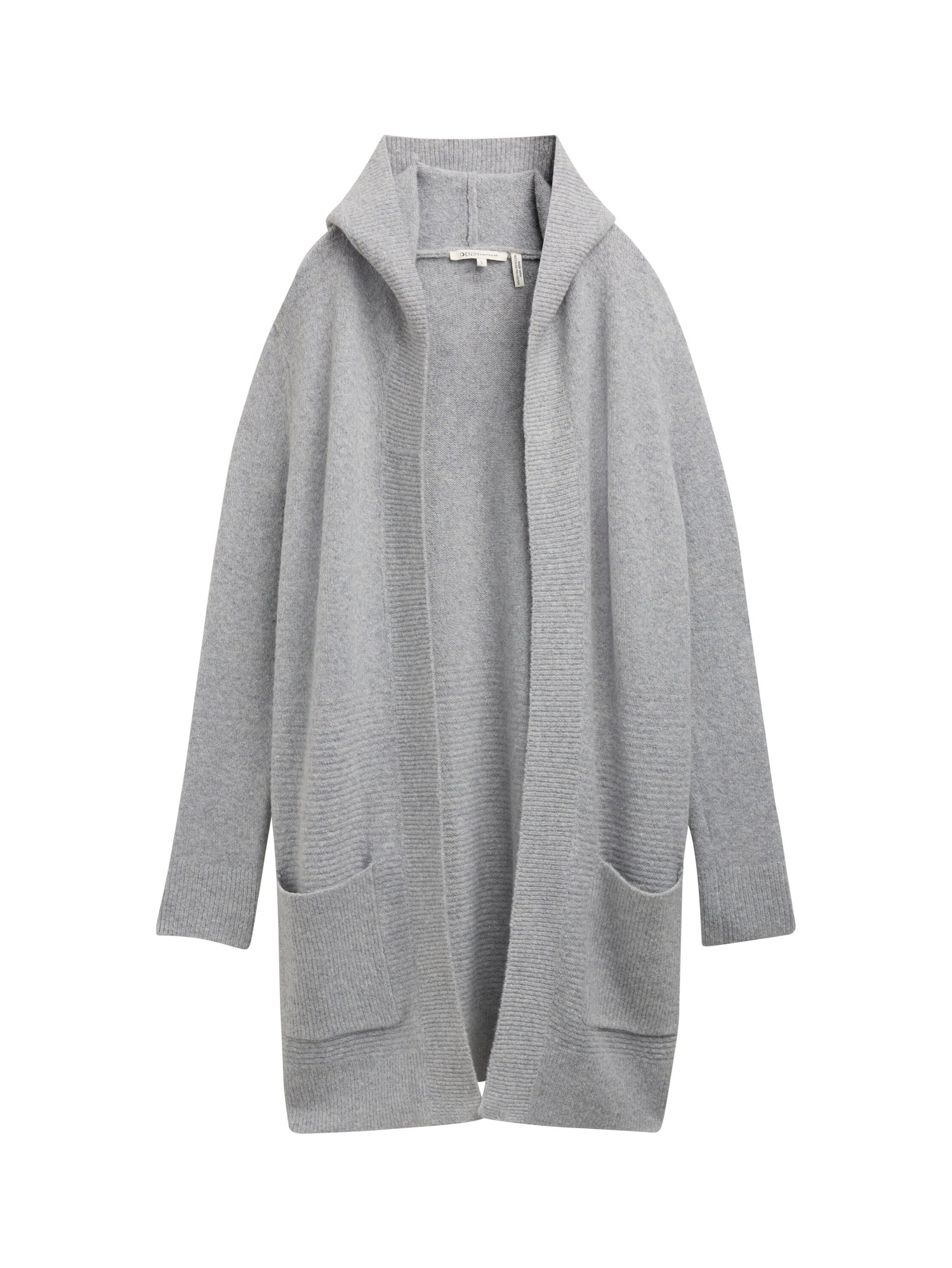 Tom Tailor Denim Female Lange Strickjacke mit Kapuze und aufgesetzten Taschen