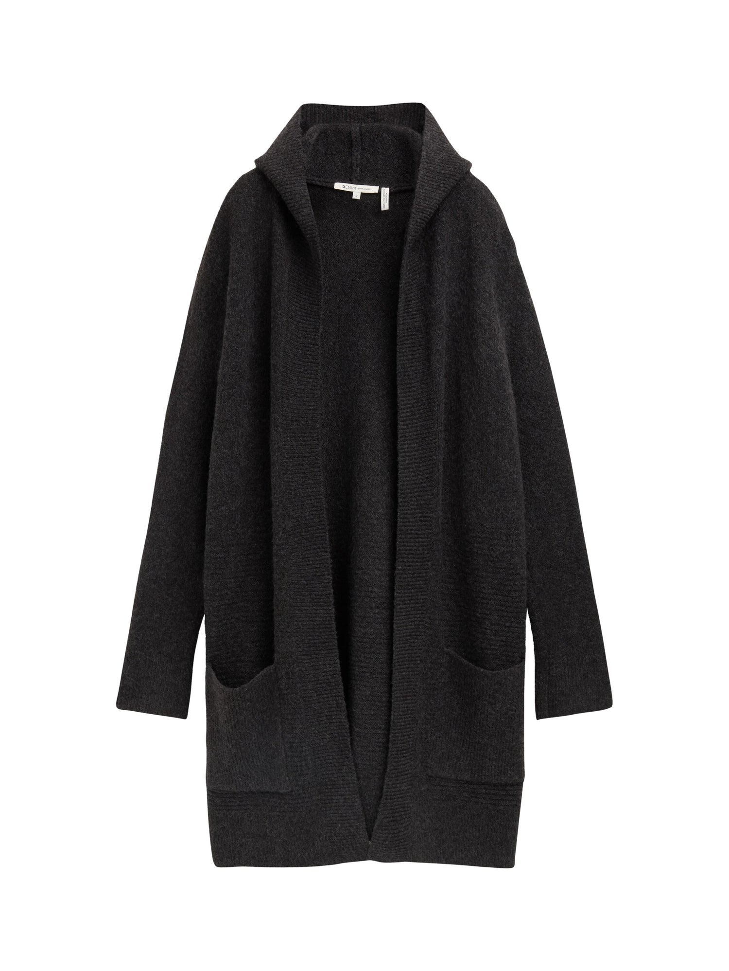 Tom Tailor Denim Female Lange Strickjacke mit Kapuze und aufgesetzten Taschen