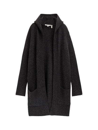 Tom Tailor Denim Female Lange Strickjacke mit Kapuze und aufgesetzten Taschen