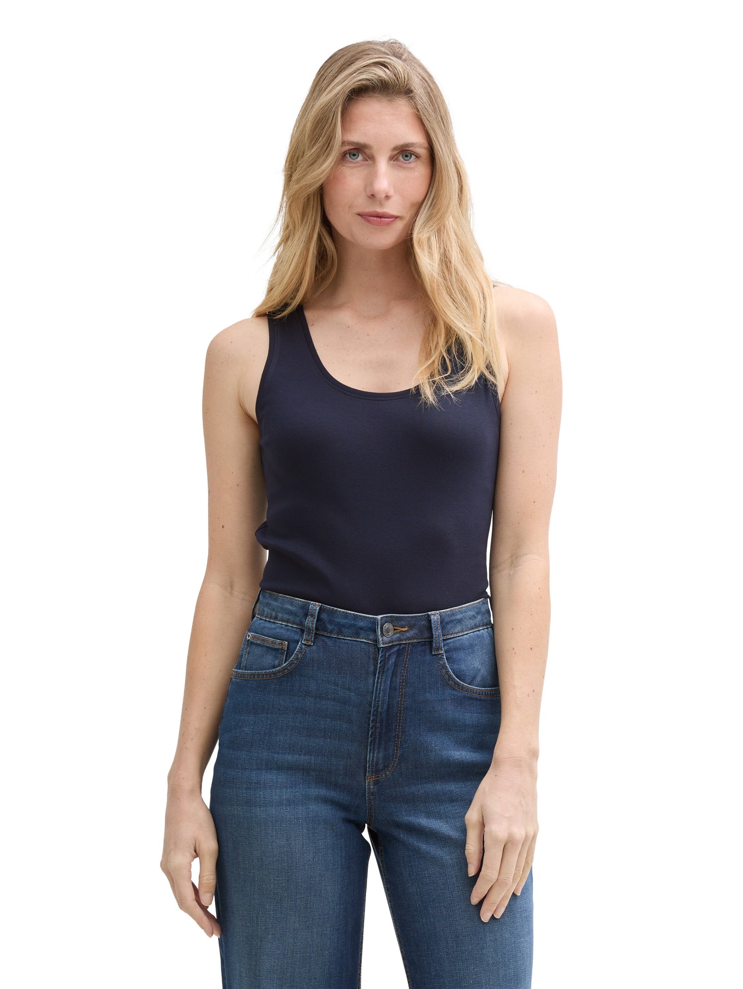 Tom Tailor Denim Basic Top Damen Weiß Stretch Baumwolle