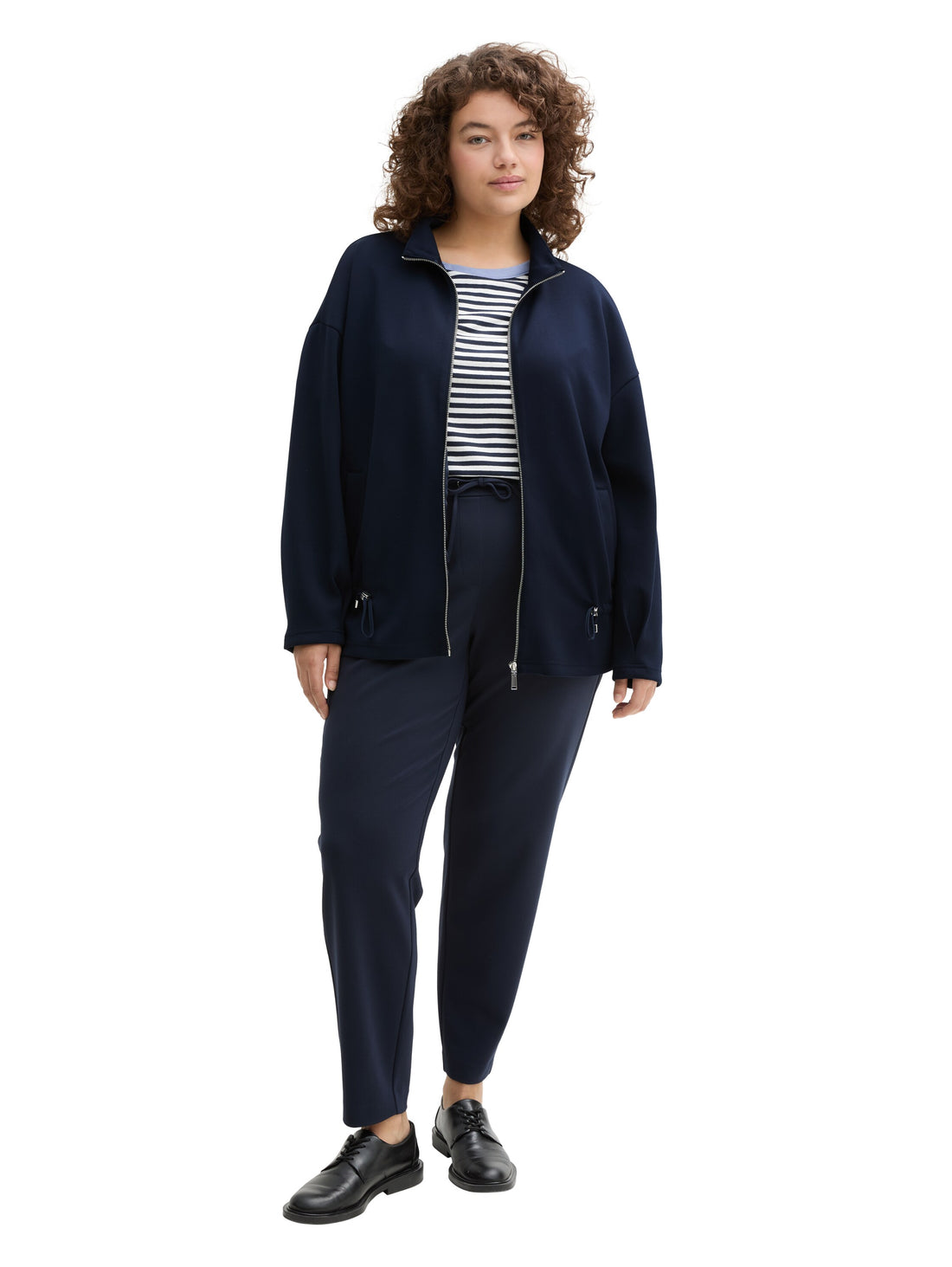 Tom Tailor Denim Sweatshirtjacke für Damen mit Stehkragen und Kordelzug