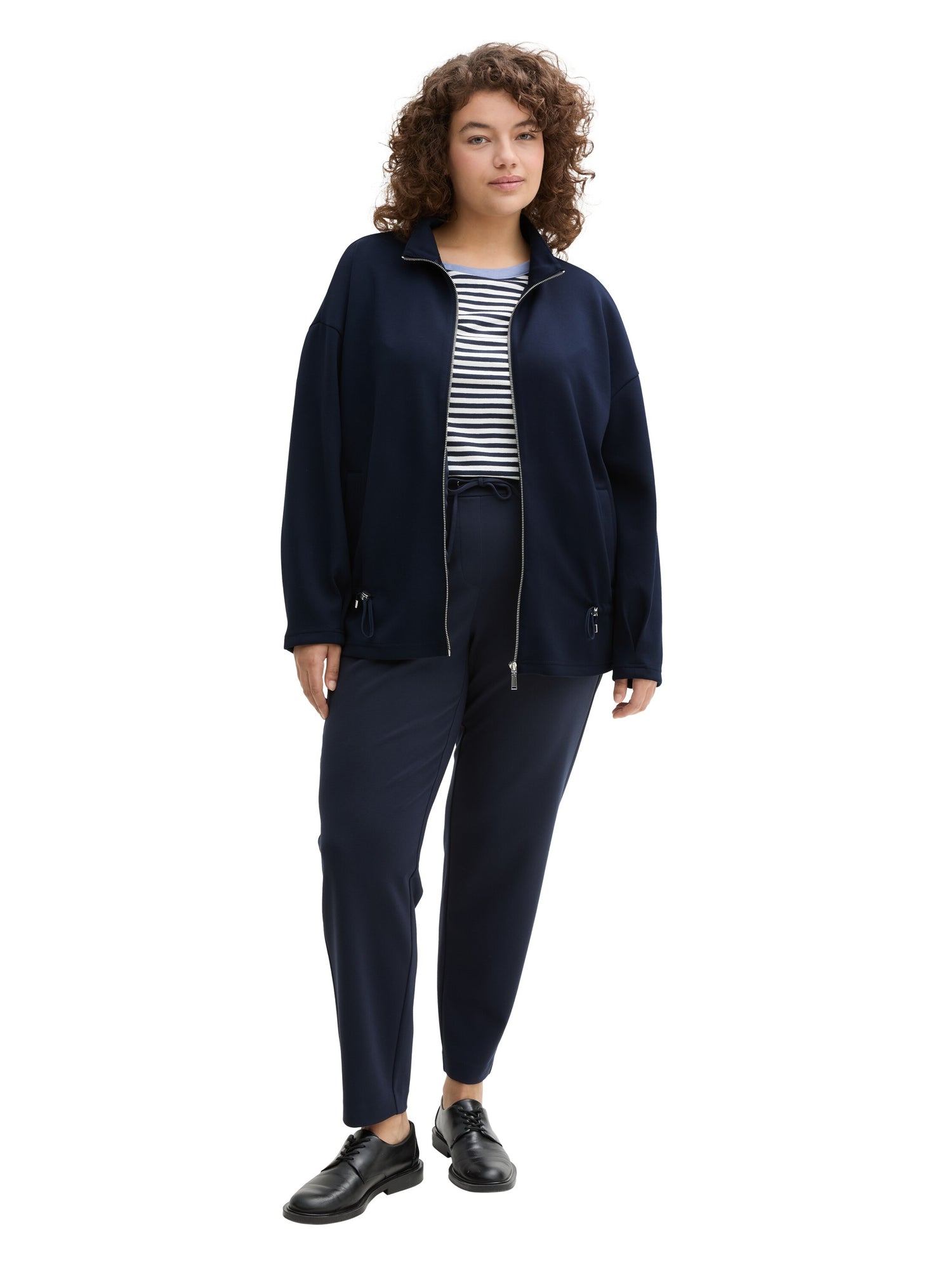 Tom Tailor Denim Sweatshirtjacke für Damen mit Stehkragen und Kordelzug