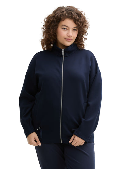Tom Tailor Denim Sweatshirtjacke für Damen mit Stehkragen und Kordelzug