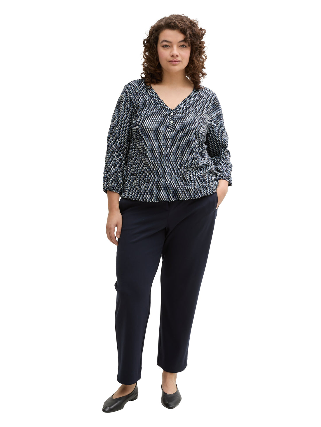 Tom Tailor Denim Langarmshirt Blusen-Optik Damen mit Gummibund