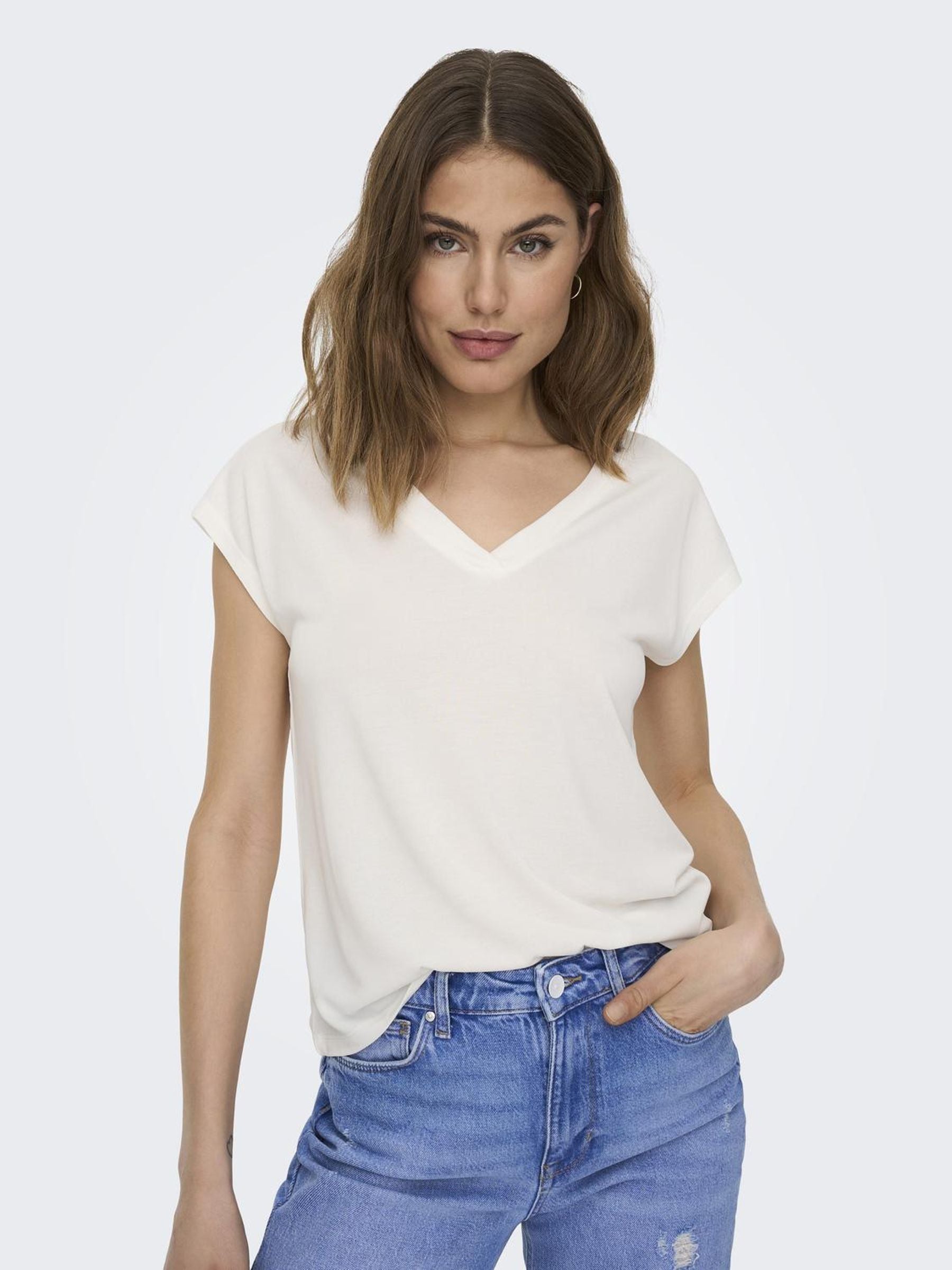 Bestseller Top Damen V-Ausschnitt Kurzarm Normal geschnitten