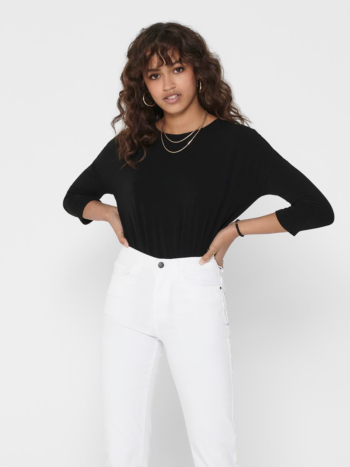 Bestseller Top Damen Locker Geschnitten 3/4 Arm Tief Angesetzte Schulter