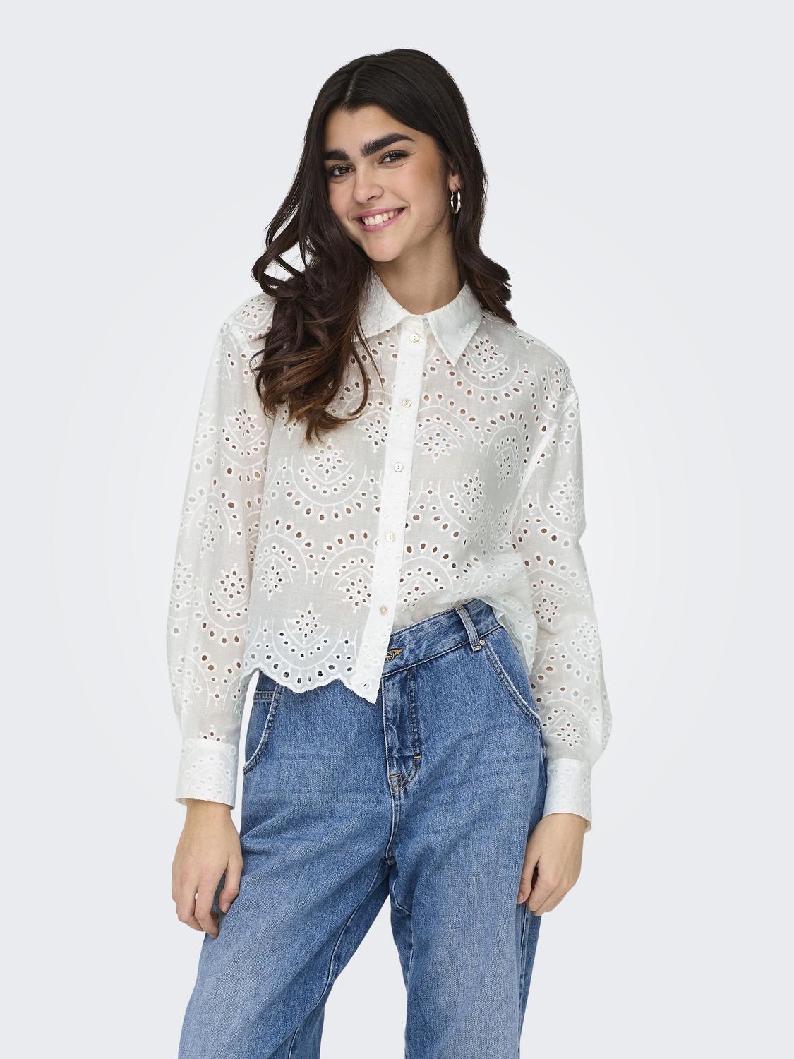 Bestseller Damen Bluse Hemd Muschelsaum Baumwolle
