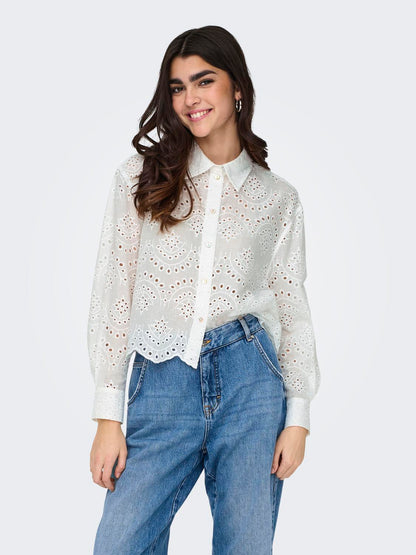 Bestseller Damen Bluse Hemd Muschelsaum Baumwolle