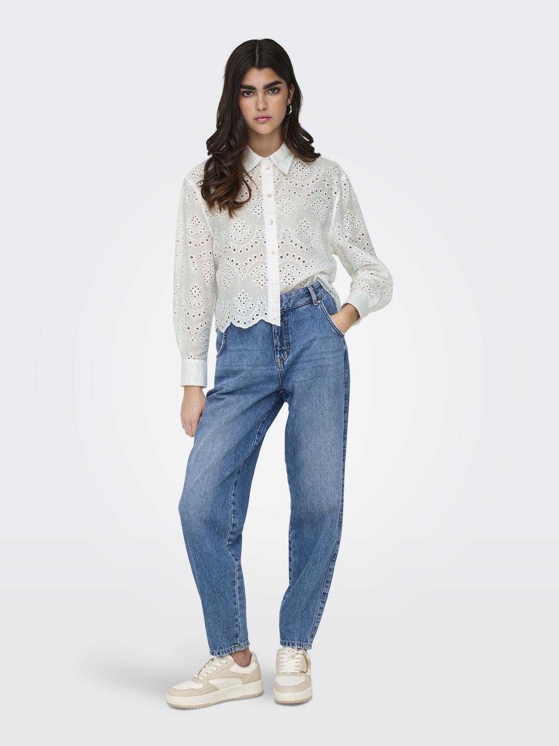 Bestseller Damen Bluse Hemd Muschelsaum Baumwolle