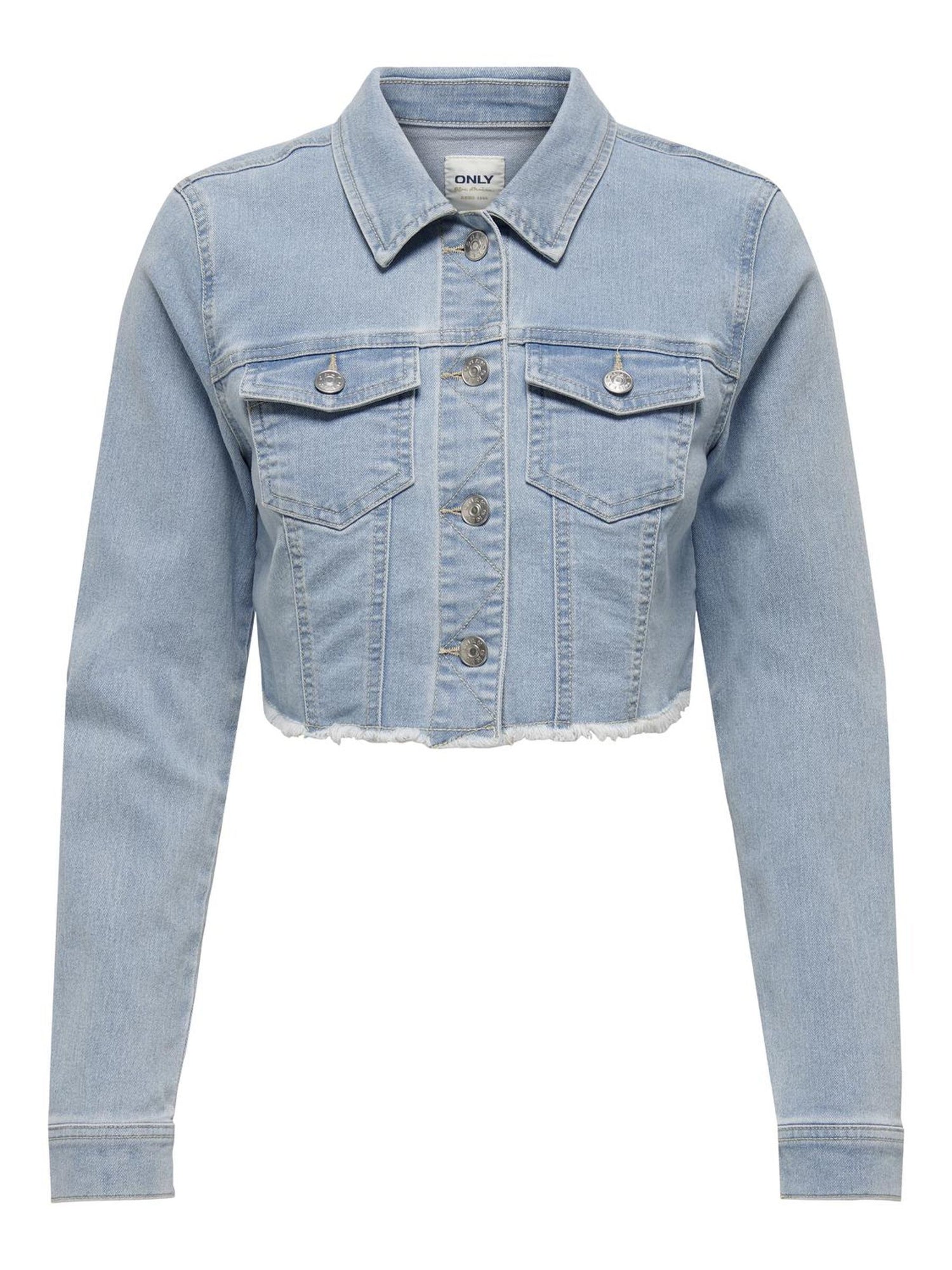 Bestseller Jeansjacke Damen Trendige Fly-Away Kragen Langarm Knopfleiste